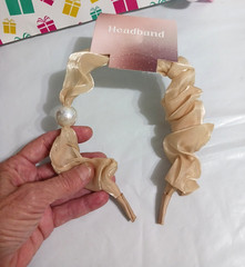 Hair Bands lot of 6. Pink bow, padded. pearl beads on goldtone band. All 6 New
