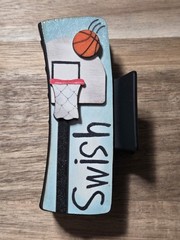 Hand Painted Wood Cut Claw Clip Basketball 4.1″
