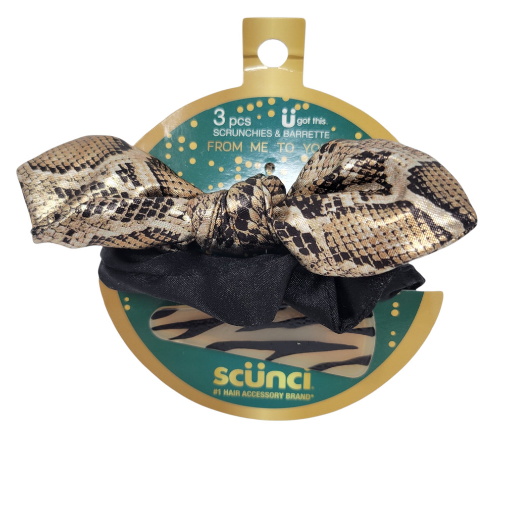 Scunci 3 Pcs Animal Print & Black Scrunchie Animal Print Barrette