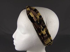 Brown Camo camouflage long tie wrap turban twist fabric headband head scarf