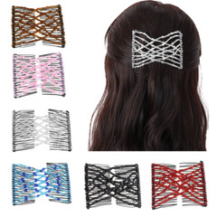 6 Pieces Magic Hair Comb Elastic Beaded Hair Clips Women Bride Double Slides Set