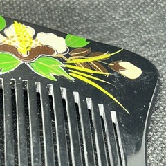 Vintage Kanzashi Japanese Hair Comb Decoration Black &Pink Floral 4”x 2.5”