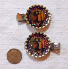 LOT Set TWO Metal Hair Clips Easy Rider Pop Bottle Tops Hand-Crafted Unique RaRe