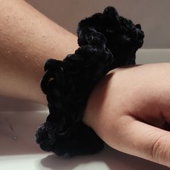Black Velvet Crochet Scrunchie Hair Accessory [hand made]