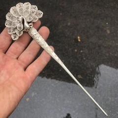 Retro China Antique Old Collection Woman Fashion Hairpin Gift Peacock Hairpin