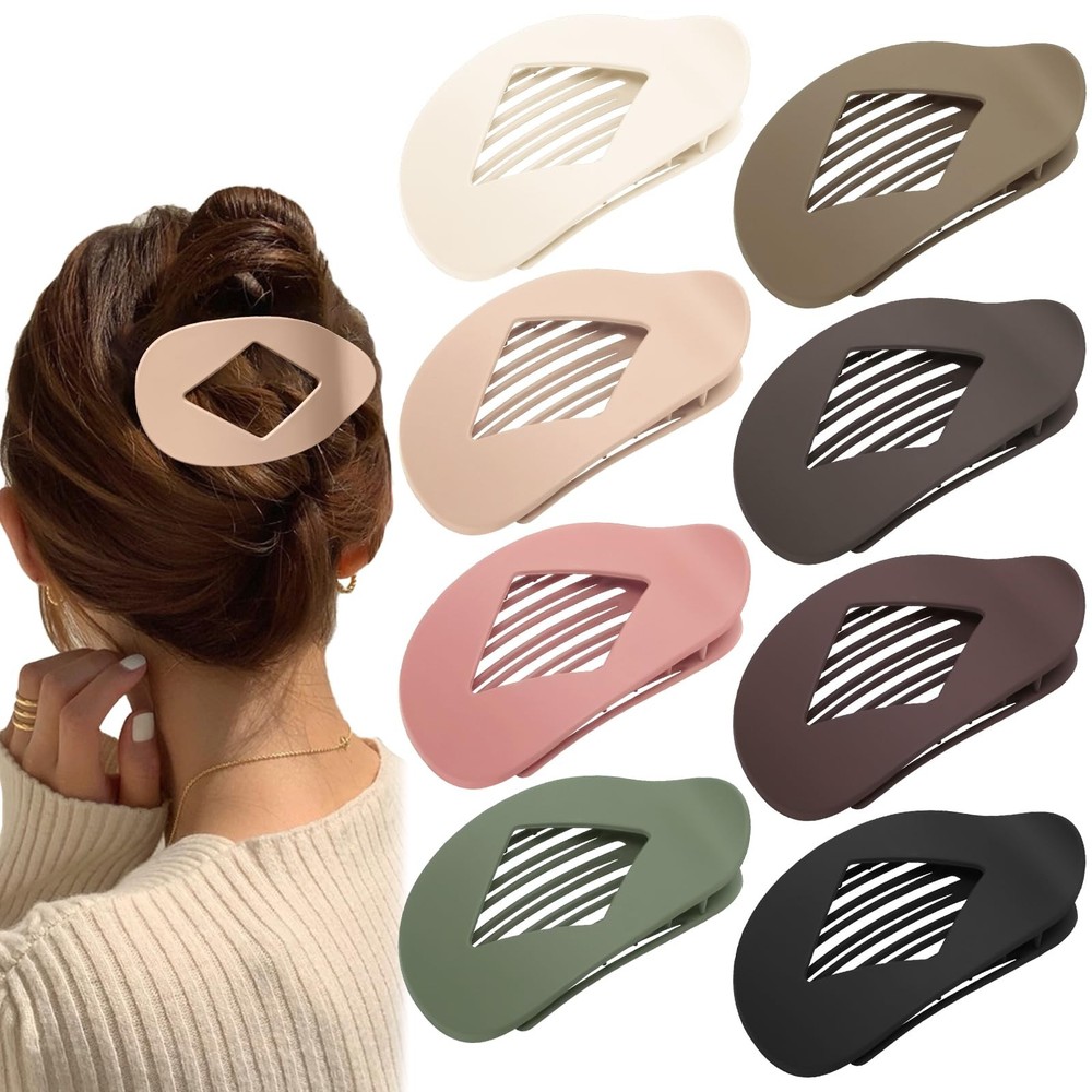 Flat Hair Clips for Women, 8 Pcs Matte No-Slip Flat Claw Clips for Girls,Cute…