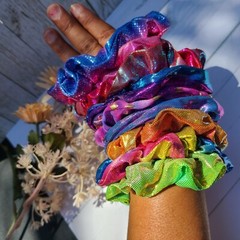 Set of 10 Retro 80’s Metallic Hair Pony Tail Scrunchies for Women Hair Accessory
