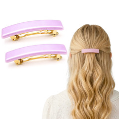 Parcelona Small Rectangular Glossy 2 Inch Hair Clip Barrette for Women Set of 2