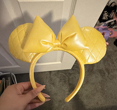 Minnie Mouse Ears Headband Faux Leather Yellow Quilted Bow Padded