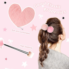 8 Pcs Fluffy Elastic Ball Hair Accessories – Pom Pom Scrunchies in 4 Colors (Pin