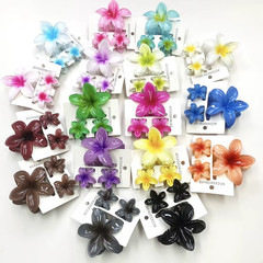 3Pcs Sweet Colorful Plumeria Flower Shark Clip Hair Claw Bohemian Ponytail Clip
