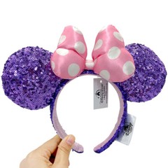 Disney- Parks Headband Purple Sequin Pink Polka Dot Bow Minnie Mickey Mouse Ears