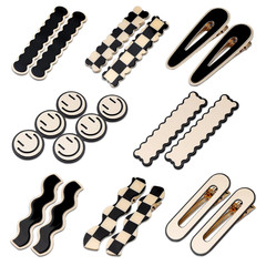 16 PCS Simple No Bend Hair Clips, Black White Checker Barrettes, No Crease Wave