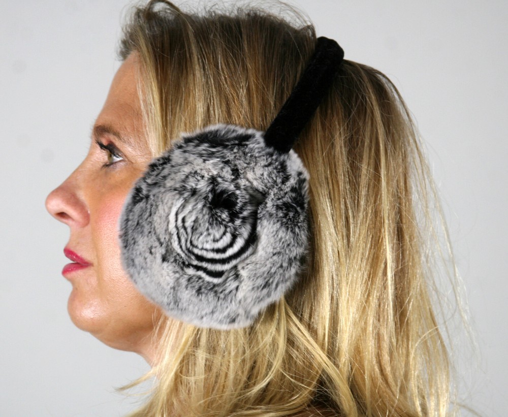 New Silver Rex Rabbit Fur Ear Muffs Efurs4less
