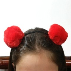 Red Furry Fur Pom Pom Headband for Children Girls Teens Women Hair Accessory