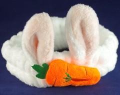 Super Soft! NWT EASTER BUNNY RABBIT EARS w/ CARROT WHITE PLUSH STRETCH HEAD BAND