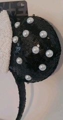 Minnie Mouse Ears Black Sequins White Bow Mickey NEW