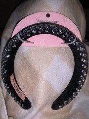 Juicy Couture Padded Black Fabric Headband Silver Rhinestone Logo