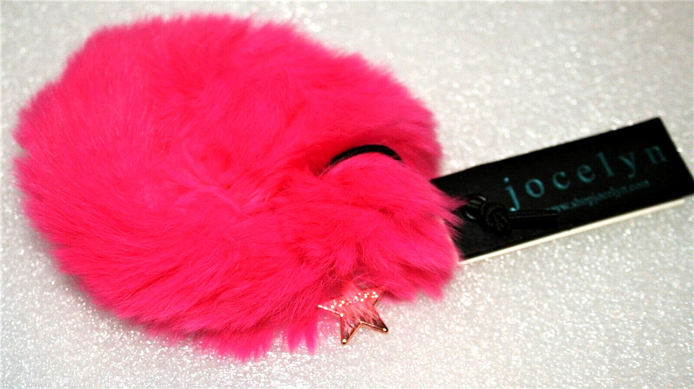 Jocelyn Bright Pink Rabbit Fur Long Hair Scrunchie New Tags OS $20 Value Charity