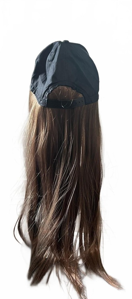 Women’s Brown Baseball Cap Wig, Long Straight, Synthetic Hair Extension