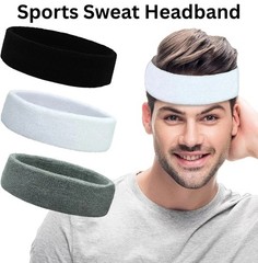 3 Pack Men & Women Sweatband Headband Terry Cloth Moisture Wicking for Sports