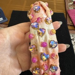Brianna Cannon Pink Beige Embellished Knotted Headband Crystal Hearts Beads
