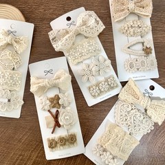 Milk coffee fabric lace 4 baby hair clip set bow flower color blocking headpiece