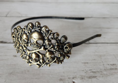 Y2K Claire’s Icing Metal Skull Dark Gold Tone Fashion Headband