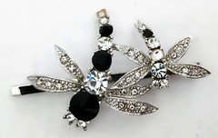Vintage Black and White Rhinestone Double Dragonfly Hairclip