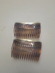 Vtg Silver Abalone & Mother of Pearl Flower Inlay Hair Combs Alpaca Mexico #10