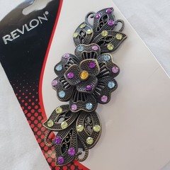 Revlon Metal Flower Hair Barrette Clip Colorful Rhinestones Floral YTK Look New
