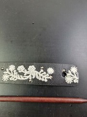 HANDMADE BLACK white stitched HAIR STICK PIN BARRETTE leather ACCESSORY genuine