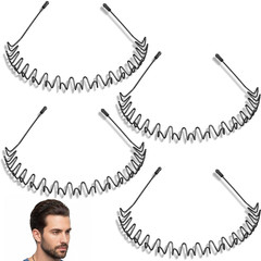 ⚡ 4Pack Metal Headband for Men Wavy Wire Hair Band Non Slip Elastic Accessory 🖤
