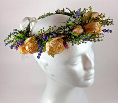 Yellow Flower Crown Wedding Quinceanera First Communion Boho Rose Headpeice FH_J
