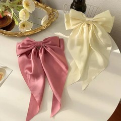 Solid Color Satin Ribbon Big Bows Hairpin Spring Clips Hair Accessories for