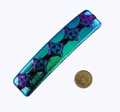 Dichroic Fused Glass Hair Barrette Handmade by Janet Wolery – 4”- CHECKERS