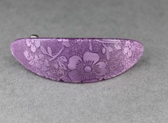 Purple barrette floral oval plastic curved hair clip 3 7/8″ long 1 1/16″ wide