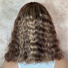 Short Water Curly Wave Lace Front Human Hair Wigs Brown Blonde Highlight Wigs