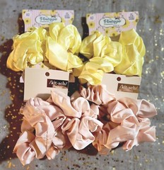 Scrunchie Set~2x~Kitsch 3pc Satin Sleep Scrunchies~Pink & 2x~Vintage Co.~Yellow~
