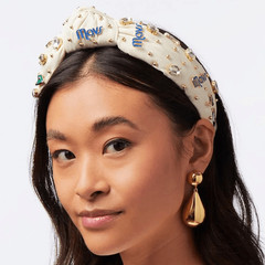 LELE SADOUGHI NBA DALLAS MAVERICKS BASKETBALL IVORY EMBELLISHED KNOTTED HEADBAND