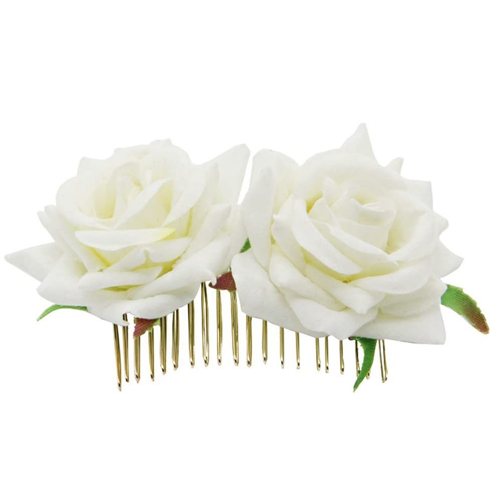 Floral Hair Side Combs and Barrette Clips for Women Girls: Small, white