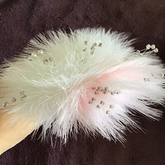 White Light Pink Feather Fluffy Beaded Modern Japanese Kanzashi for Nihongami -2