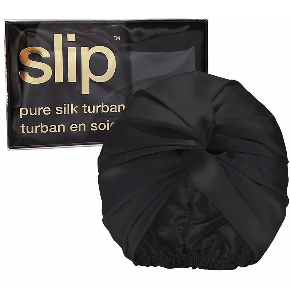 SLIP Silk Turban Black One Size 21”- 28” – Double-Lined Pure Mulberry Silk 22…