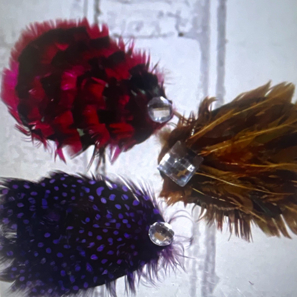 Set of 3 Feather & Metal Animal Print Hair Clips w/ Rhinestone