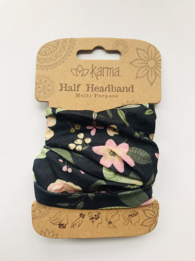 BLACK FLORAL Medium Half headband by Karma Gifts boho bandeau natural life buff