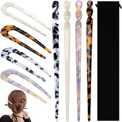 8 Pieces Acetate Hair Pins Sticks U-Shaped Straight Chopsticks Hairpin Hair Styl