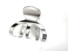 Medium shiny silver tone textured metal hair claw clip