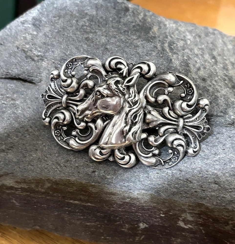 X-Lrg Horse Head Barrette Silver pltd French Hair Clip, Western Cowgirl Wear