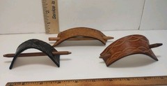 Leather Hair Barrette Wood Stick Slide Bun LOT Design Brown Black Handcrafted