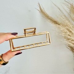 NEW ANTHROPOLOGIE Jumbo XL Rectangular Open Gold Metal Hair Claw Clip Set Duo 2